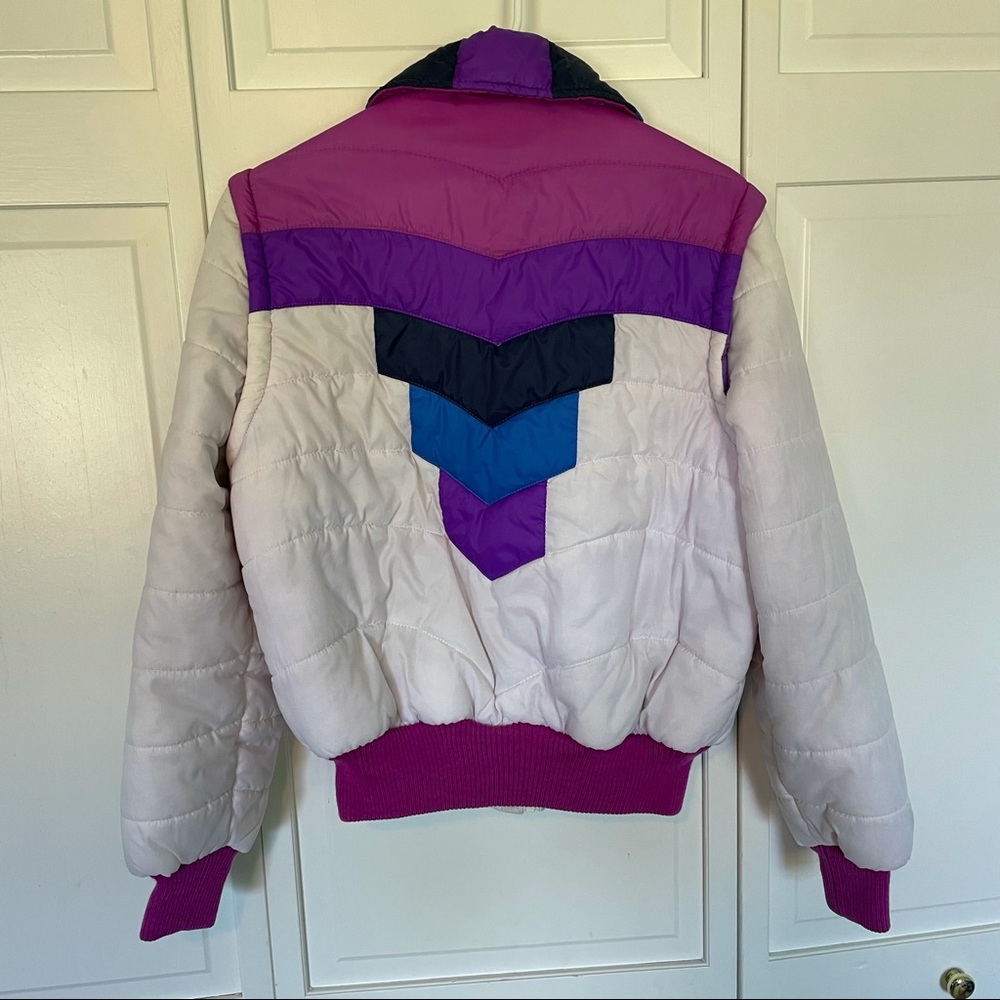 Vintage Retro Jacket Zip off Vest Puffer 80's White Purple Convertible Unique - Picture 9 of 14